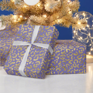 Purple Gold Glam Leopard Print Wrapping Paper