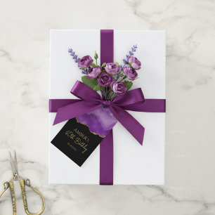 Purple Gold Glitter Abstract Watercolor Marble Gift Tags