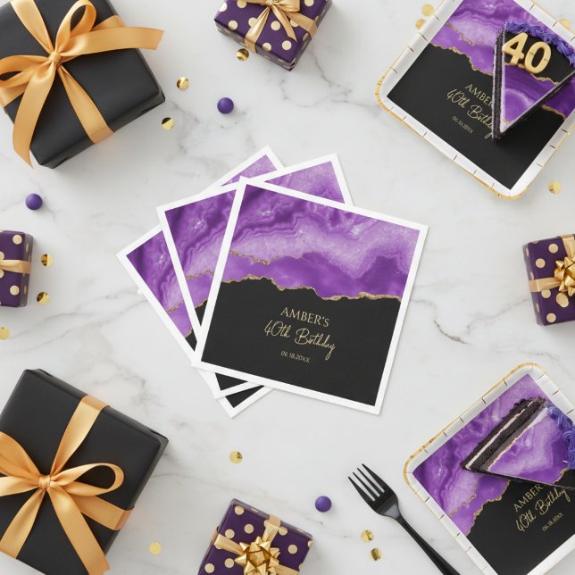 Purple Gold Glitter Abstract Watercolor Marble  Napkins (Creator Uploaded)