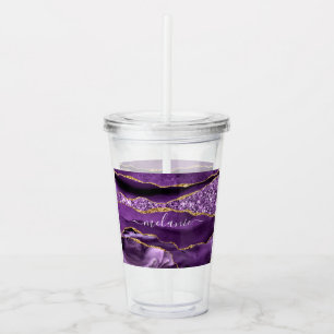 Purple Gold Glitter Acrylic Tumbler Custom Name