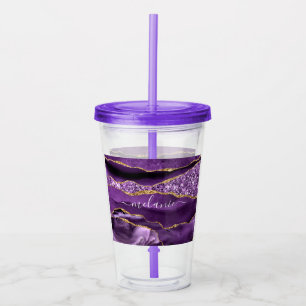 Purple Gold Glitter Acrylic Tumbler Custom Name