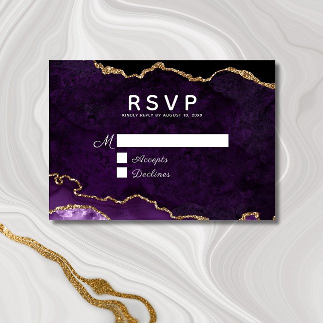 Purple Gold Glitter Agate Geode Wedding RSVP Card (Creator Uploaded)