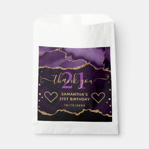 Purple  Gold Glitter Agate Marble 21st Birthday Favor Bag