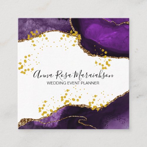  Purple Gold Glitter Agate Modern Elegant Square Business Card