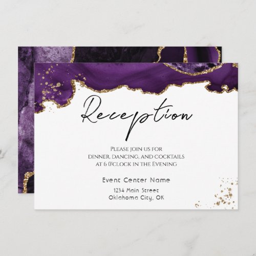 Purple Gold Glitter Agate Stone Wedding Enclosure Card