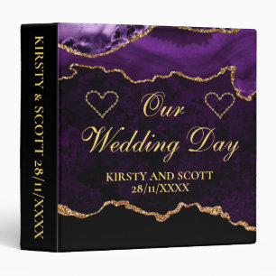 Purple & Gold Glitter Agate Wedding Photo Album 3 Ring Binder