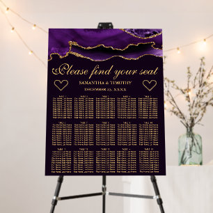 Purple Gold Glitter Agate Wedding Seating Chart Foam Board