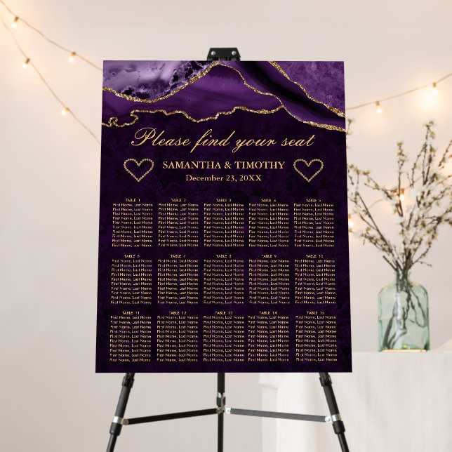 Purple Gold Glitter Agate Wedding Seating Chart Foam Board (In Situ (Stand))
