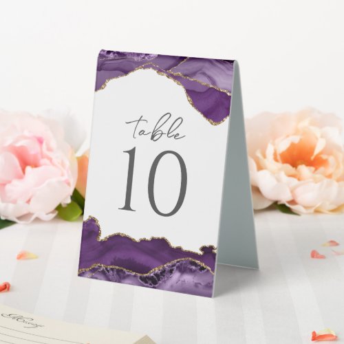 Purple Gold Glitter Agate Wedding Table Number Table Tent Sign