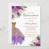 Purple Gold Glitter Amethyst Dress Quinceanera Invitation (Front)