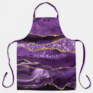 Purple Gold Glitter Apron Personalized Name