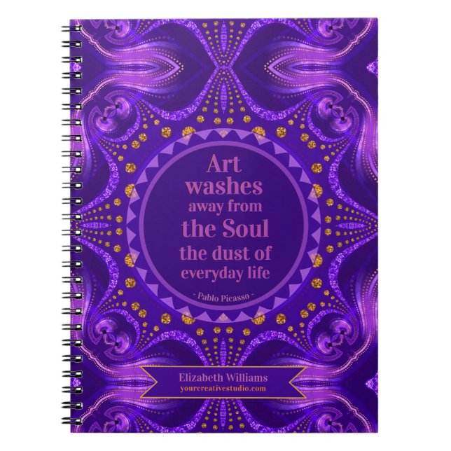 Purple Gold Glitter Art Mandala Creative Pages Notebook (Front)