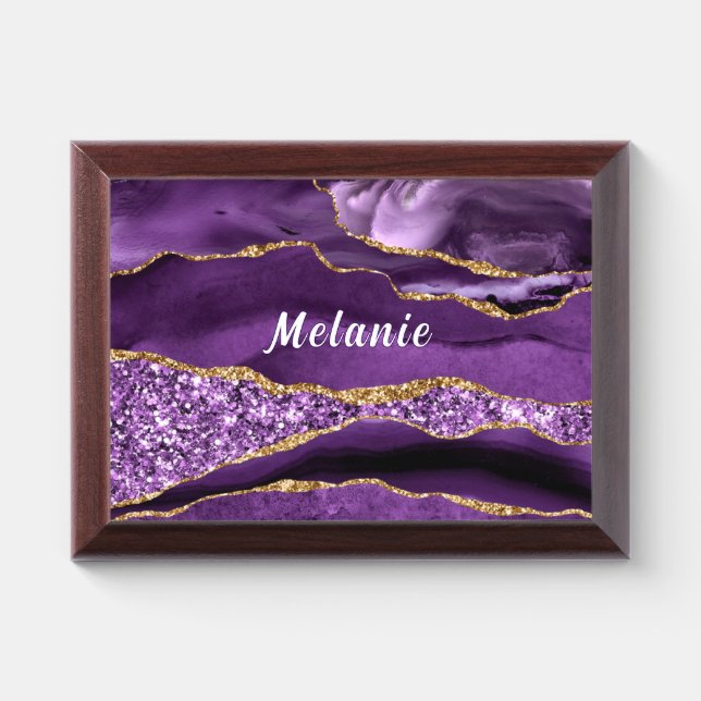 Purple Gold Glitter Award Plaque Gift Custom Name (Horizontal)