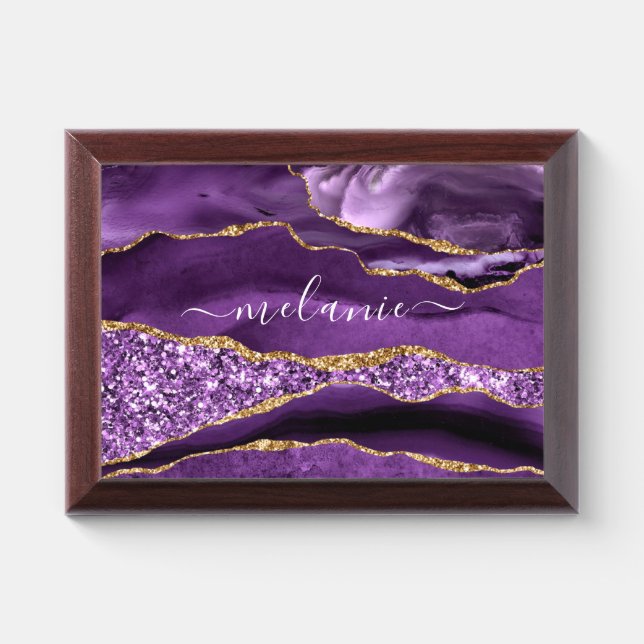 Purple Gold Glitter Award Plaque Personalized Name (Horizontal)