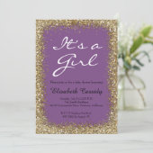 Purple &amp; Gold Glitter Baby Girl Shower Invitation | Zazzle