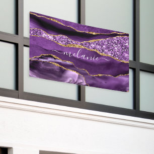 Purple Gold Glitter Banner Personalized Name Text