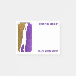 Purple Gold Glitter Basketball Coach Sports Post-it Notes
