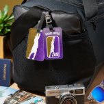 Purple Gold Glitter Basketball Player Team Spirit Luggage Tag<br><div class="desc">Celebrate basketball season in rich faux glitter with this purple and gold luggage tag. The bold cartouche-style design frames a player silhouette,  with customizable name and jersey number. Great for athletes,  fans,  or anyone repping these regal team colors.</div>