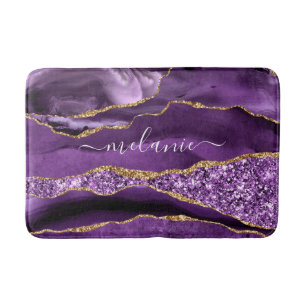 Purple Gold Glitter Bath Mat with Custom Name