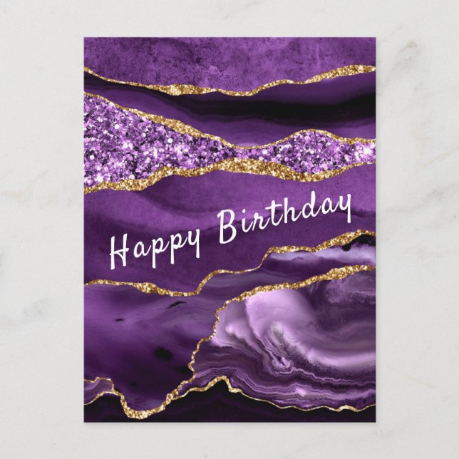 Purple Gold Glitter Birthday Card - Your Text Name (Front)