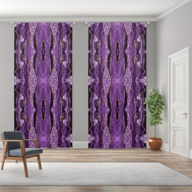 Purple Gold Glitter Black Blackout Curtains (Wide)