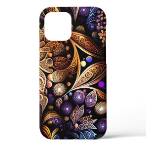 Purple Gold Glitter Botanical  iPhone 12 Case