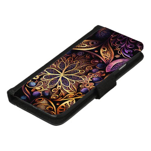 Purple Gold Glitter Botanical iPhone 87 Wallet Case