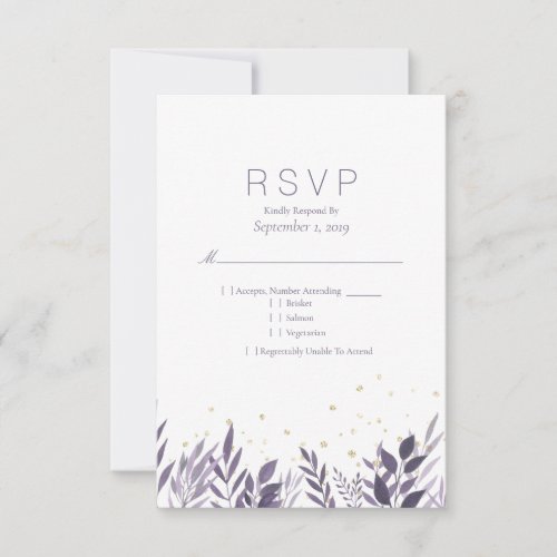 Purple Gold Glitter Botanical RSVP Wedding