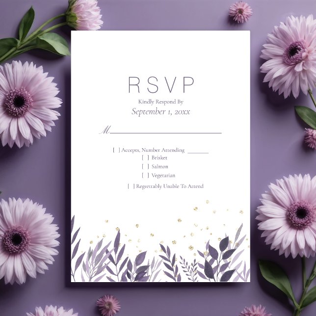 Purple Gold Glitter Botanical RSVP Wedding (Creator Uploaded)