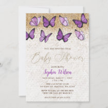 Purple Gold Glitter Butterfly Baby Shower Invitation