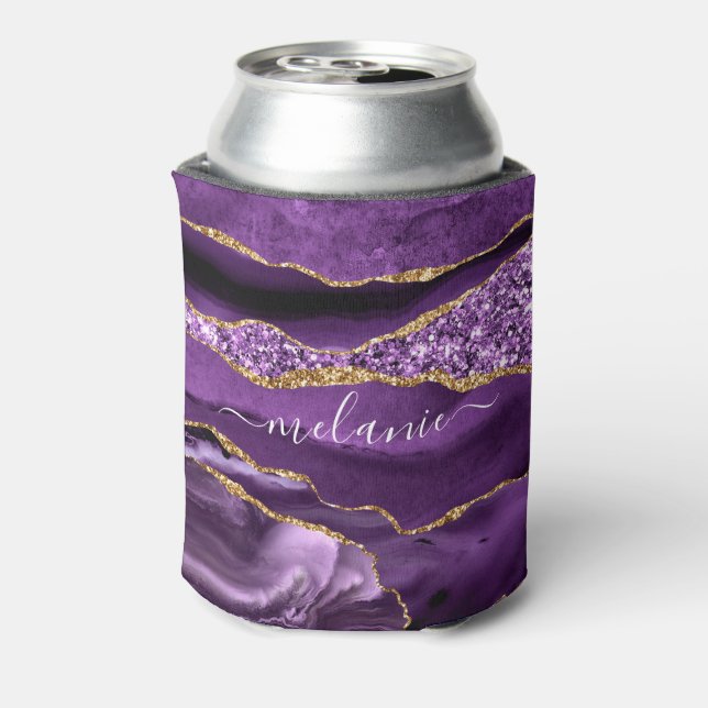 Purple Gold Glitter Can Cooler with Custom Name (Can Back)