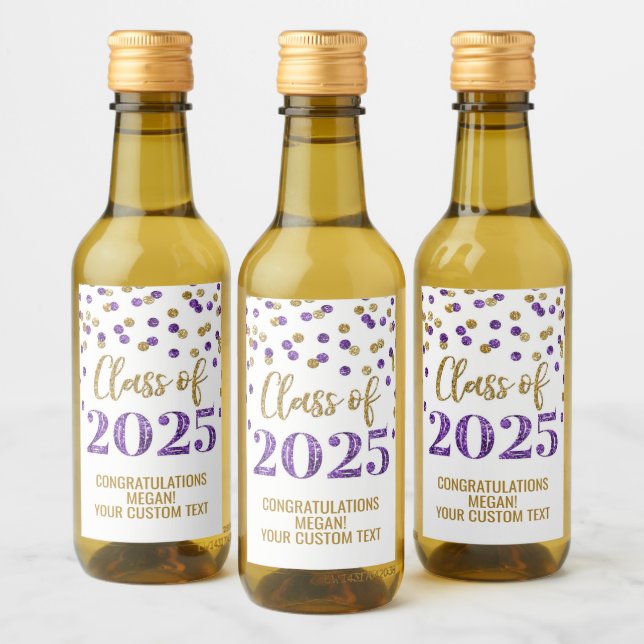 Purple Gold Glitter Class of 2025 Graduation Wine Label (Bottles)