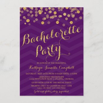 Purple Gold Glitter Confetti Bachelorette Party Invitation by InvitationBlvd at Zazzle