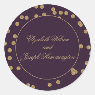 Purple Gold Glitter Confetti Elegant Wedding Classic Round Sticker