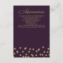 Purple Gold Glitter Confetti Elegant Wedding Enclosure Card