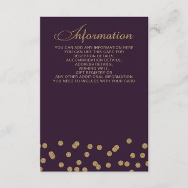 Purple Gold Glitter Confetti Elegant Wedding Enclosure Card