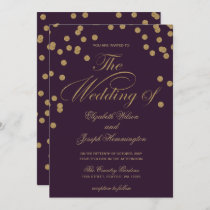 Purple Gold Glitter Confetti Elegant Wedding Invitation