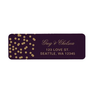Purple Gold Glitter Confetti Elegant Wedding Label