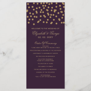 Purple Gold Glitter Confetti Elegant Wedding Program
