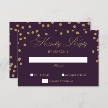 Purple Gold Glitter Confetti Elegant Wedding RSVP Card
