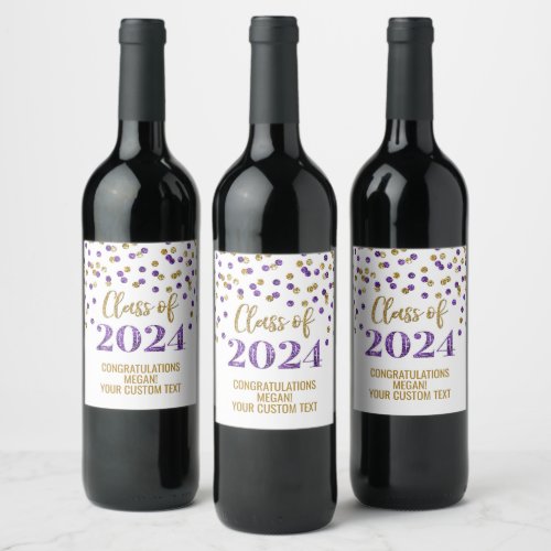 Purple Gold Glitter Confetti Graduation Wine Label