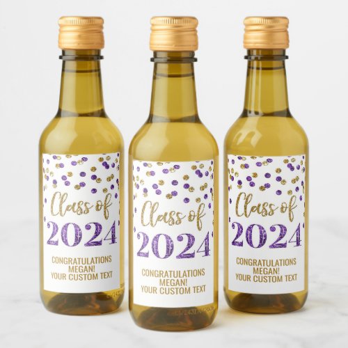 Purple Gold Glitter Confetti Graduation Wine Label
