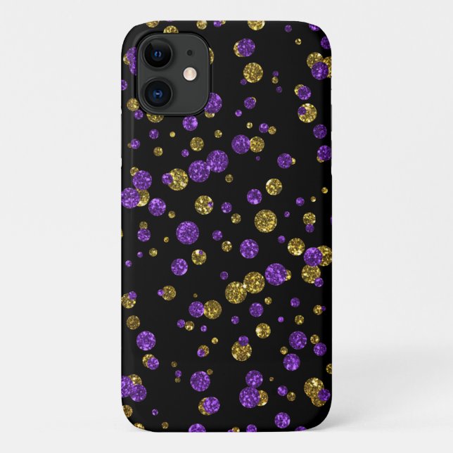 Purple Gold Glitter Confetti on Black Phone Case (Back)