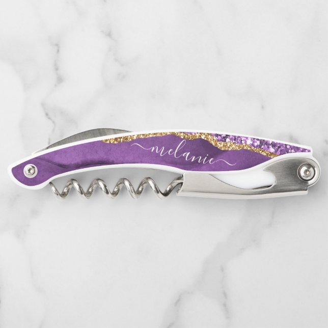 Purple Gold Glitter Corkscrew Personalized Name (Back)