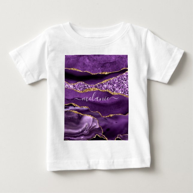 Purple Gold Glitter Custom Name Baby T-Shirt (Front)