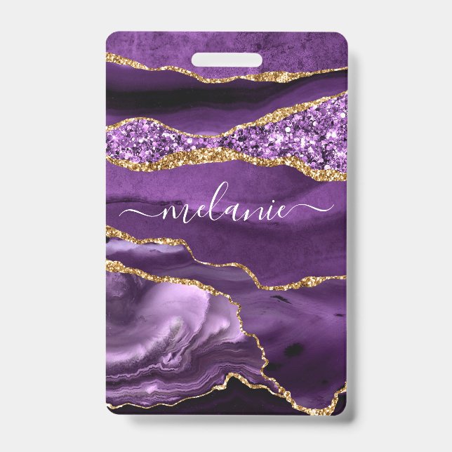 Purple Gold Glitter Custom Name Badge (Front)