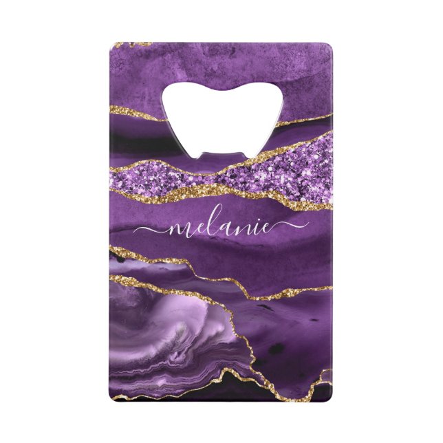 Purple Gold Glitter Custom Name Bottle Opener (Front)