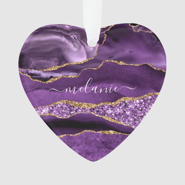 Purple Gold Glitter Custom Name Christmas Ornament (Front)
