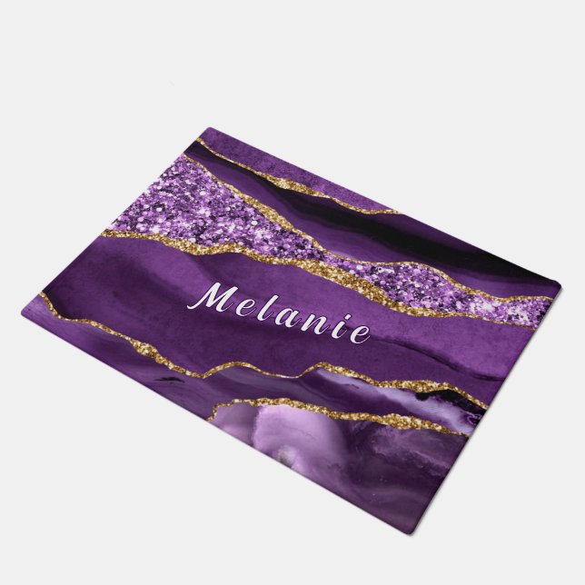 Purple Gold Glitter Custom Name Doormat (Angled)