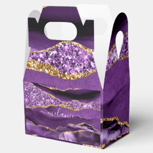 Purple Gold Glitter Custom Name Favor Boxes